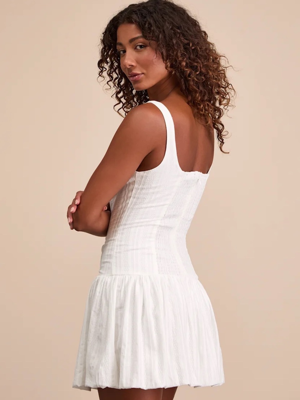 Lulu's White Square-Neck Button-Front Mini Dress - Picture 2 of 4